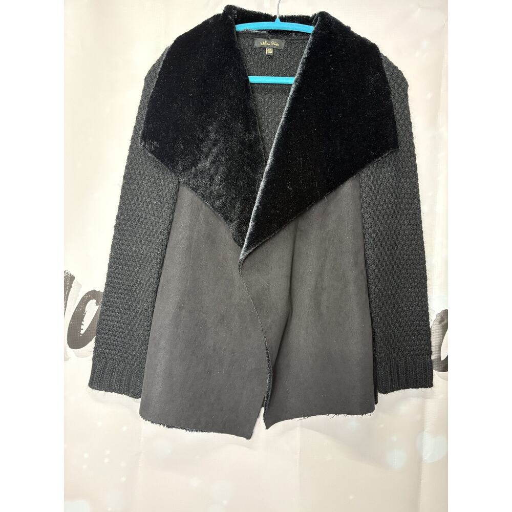 Melissa Paige Faux Suede Knit Back/Sleeve Open Front‎ Jacket Womens XS Classic